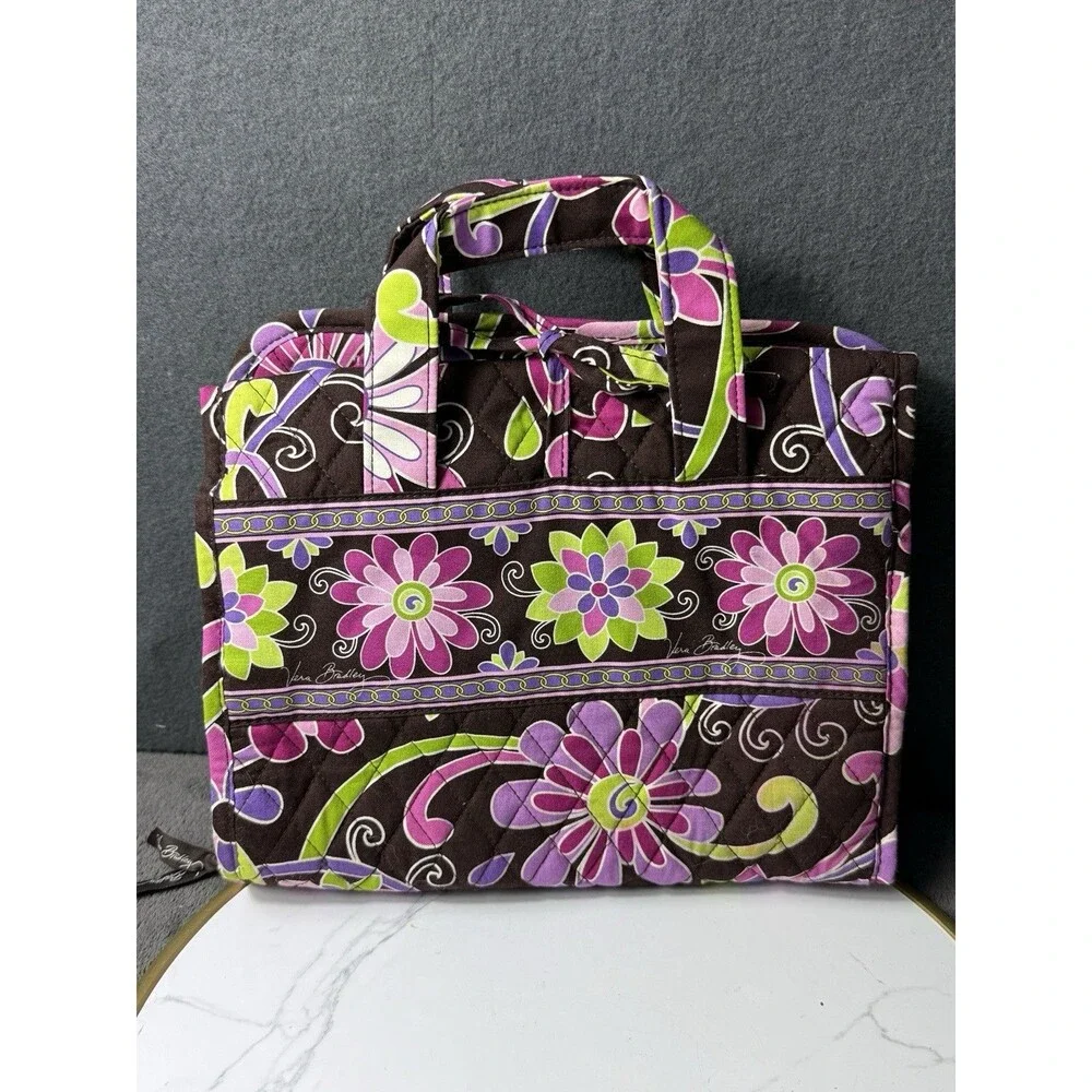 Vera Bradley Hanging Organizer Travel Toiletry Bag Floral Print Purple Green EUC